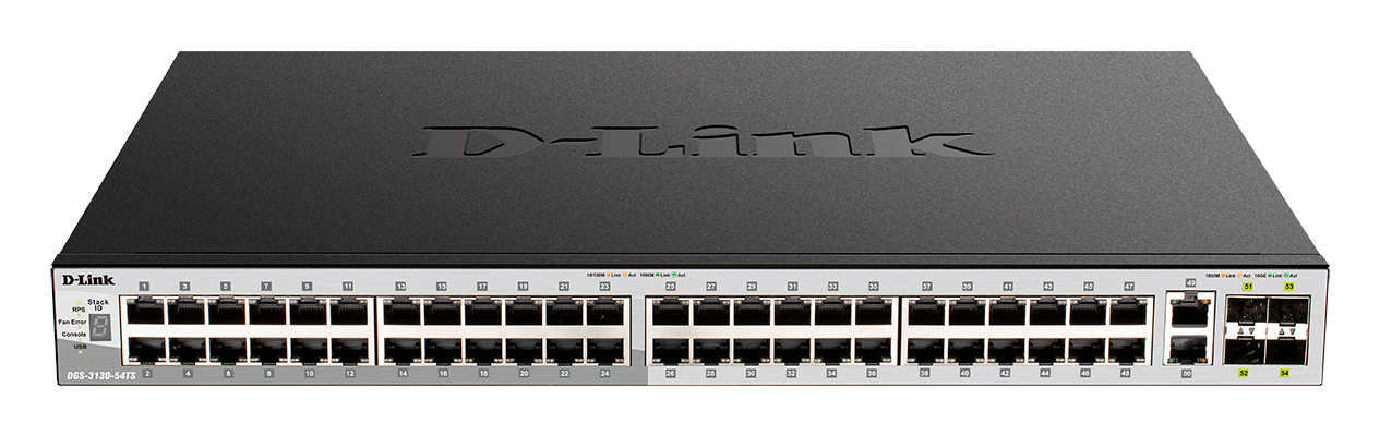Коммутатор управляемый L3 гигабитный стекируемый 48*10/100/1000_RJ45 2*10G_RJ45 2*10G_SFP+ 48*PoE D-Link