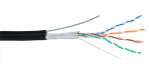 Кабель FTP  4 пары Cat.5е внешний с тросом 305м чёрный NETLAN