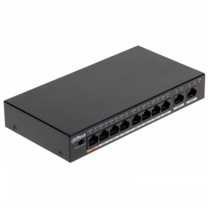 Коммутатор  8x10/100TX PoE 802.3af/at (бюджет PoE: 96 Вт) 2х1000Т Desktop, DH-PFS3010-8ET-96, Dahua