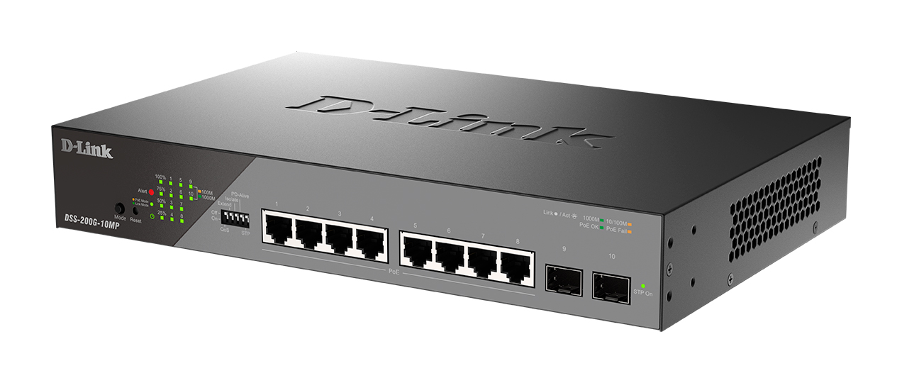 Коммутатор PoE управляемый L2 гигабитный 8*10/100/1000_RJ45 2*1000_SFP 8*PoE D-Link