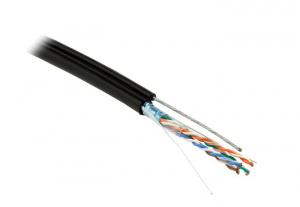 Кабель FTP  4 пары Cat.5е внешний с тросом 500м чёрный Hyperline