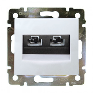 Модуль розетки 2хRJ45, Кат.5е, с захватами, UTP, белый, Valena