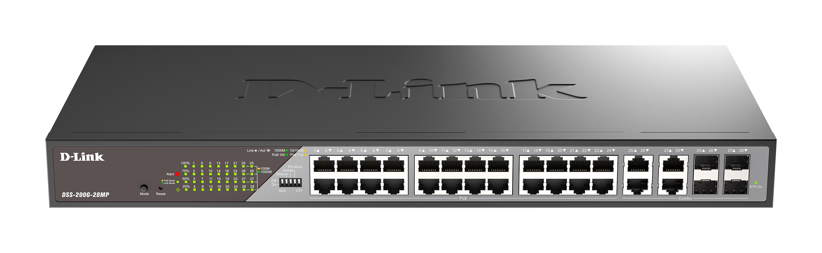 Коммутатор PoE управляемый L2 гигабитный 24*10/100/1000_RJ45 4*100/1000_комбо 24*PoE D-Link