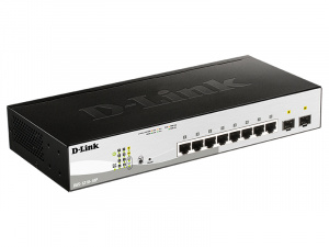Коммутатор PoE управляемый L2 гигабитный 8*10/100/1000_RJ45 2*1000_SFP 8*PoE D-Link