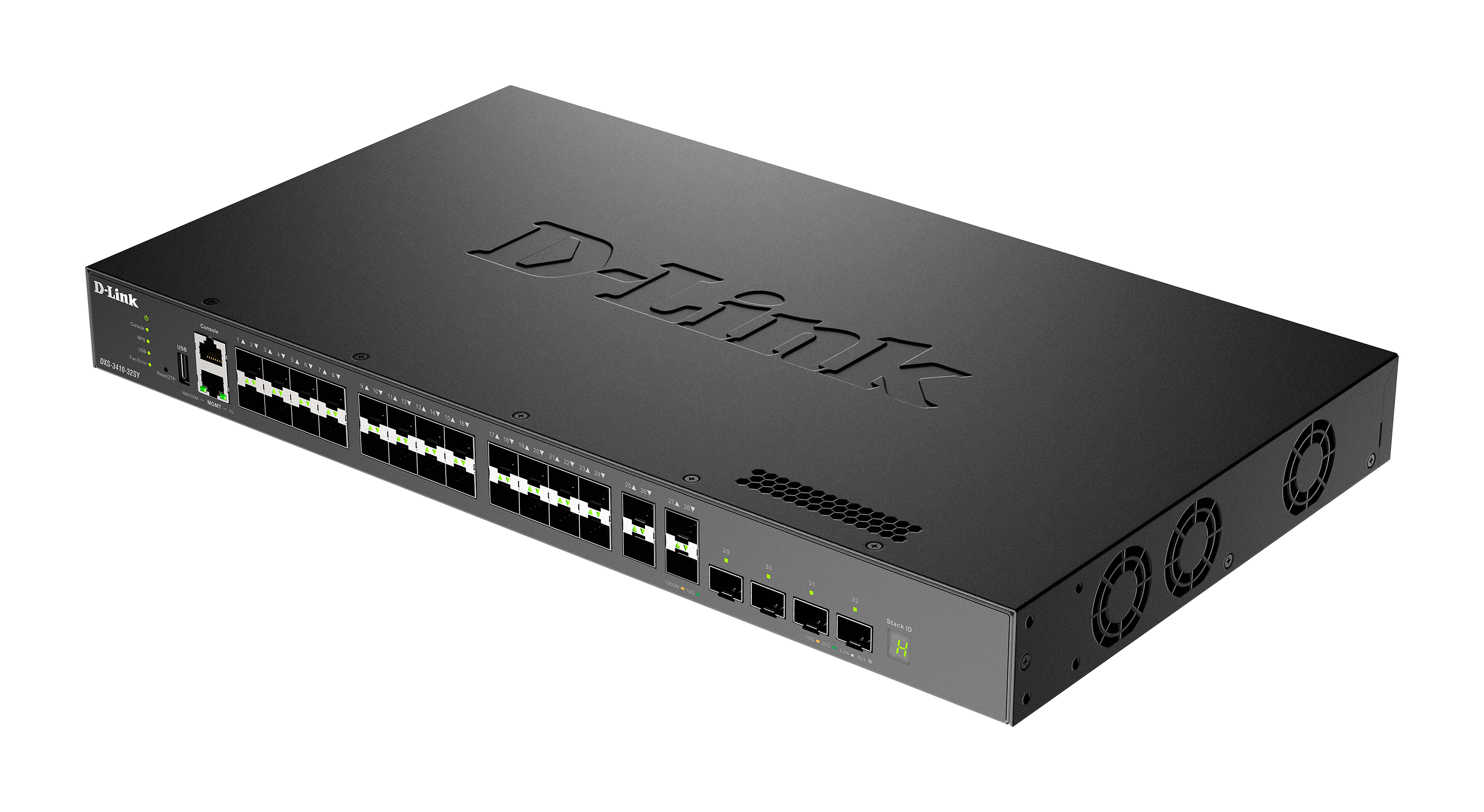 Коммутатор управляемый L3 10гигадитный стекируемый 28*10G_SFP+ и 4*25G_SFP28 D-Link