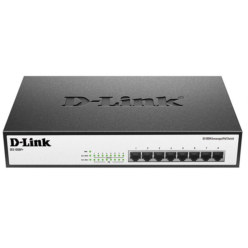 Коммутатор 8x10/100TX (8xPoE, бюджет PoE: 140 Вт), Desktop/Rack DES-1008P+ D-Link