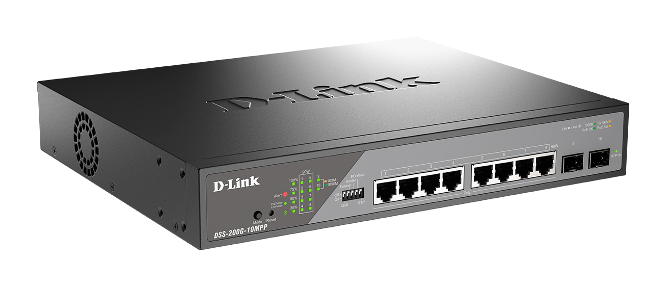 Коммутатор PoE управляемый L2 гигабитный 8*10/100/1000_RJ45 2*1000_SFP 8*PoE D-Link