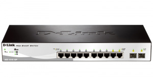 Коммутатор упр.  8x10/100/1000T PoE(бюд.PoE: 65 Вт), 2x10/100/1000T/SFP, DGS-1210-10P, D-link