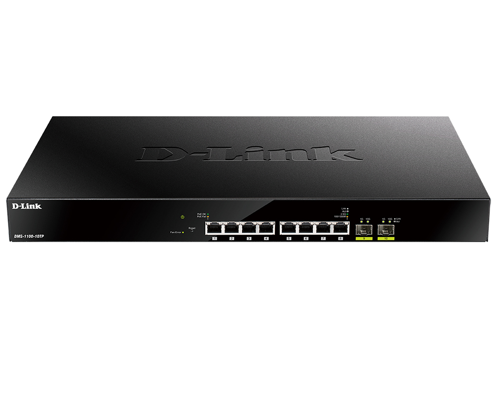 Коммутатор PoE управляемый L2 гигабитный 8*100/1000/2,5G_RJ45 2*10G_SFP+ 8*PoE D-Link