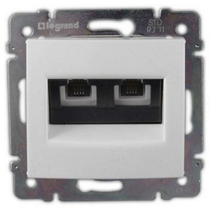 Модуль розетки 2xRJ11, 4 контакта, белый, Valena